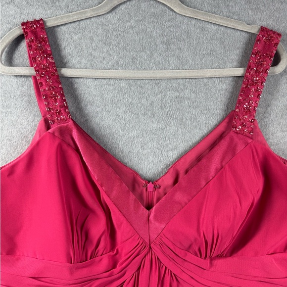 David's Bridal Pink Chiffon Dress with Beaded Straps Satin V-Neck Fully Lined 18 - Picture 3 of 13